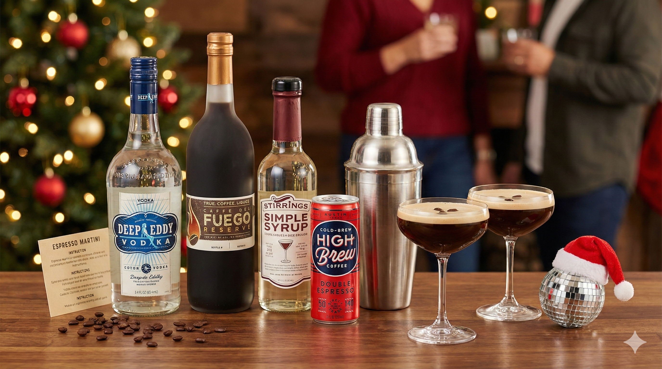 Espresso Martini cocktails served at party with coffee bean garnish