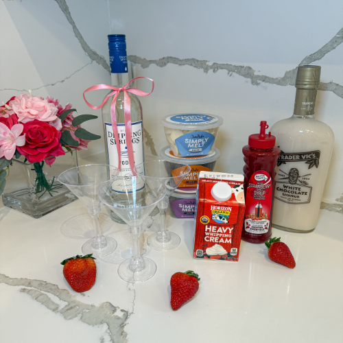 Chocolate strawberry martini in glass with chocolate rim garnish