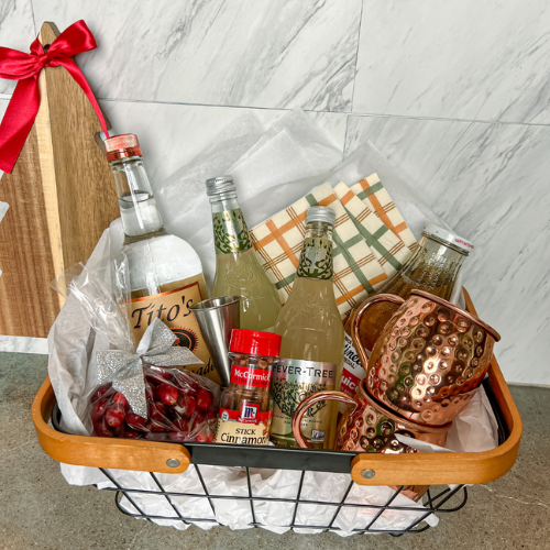 Apple Cider Mule Cocktail Kit with copper mugs, Tito's Vodka, and ginger beer