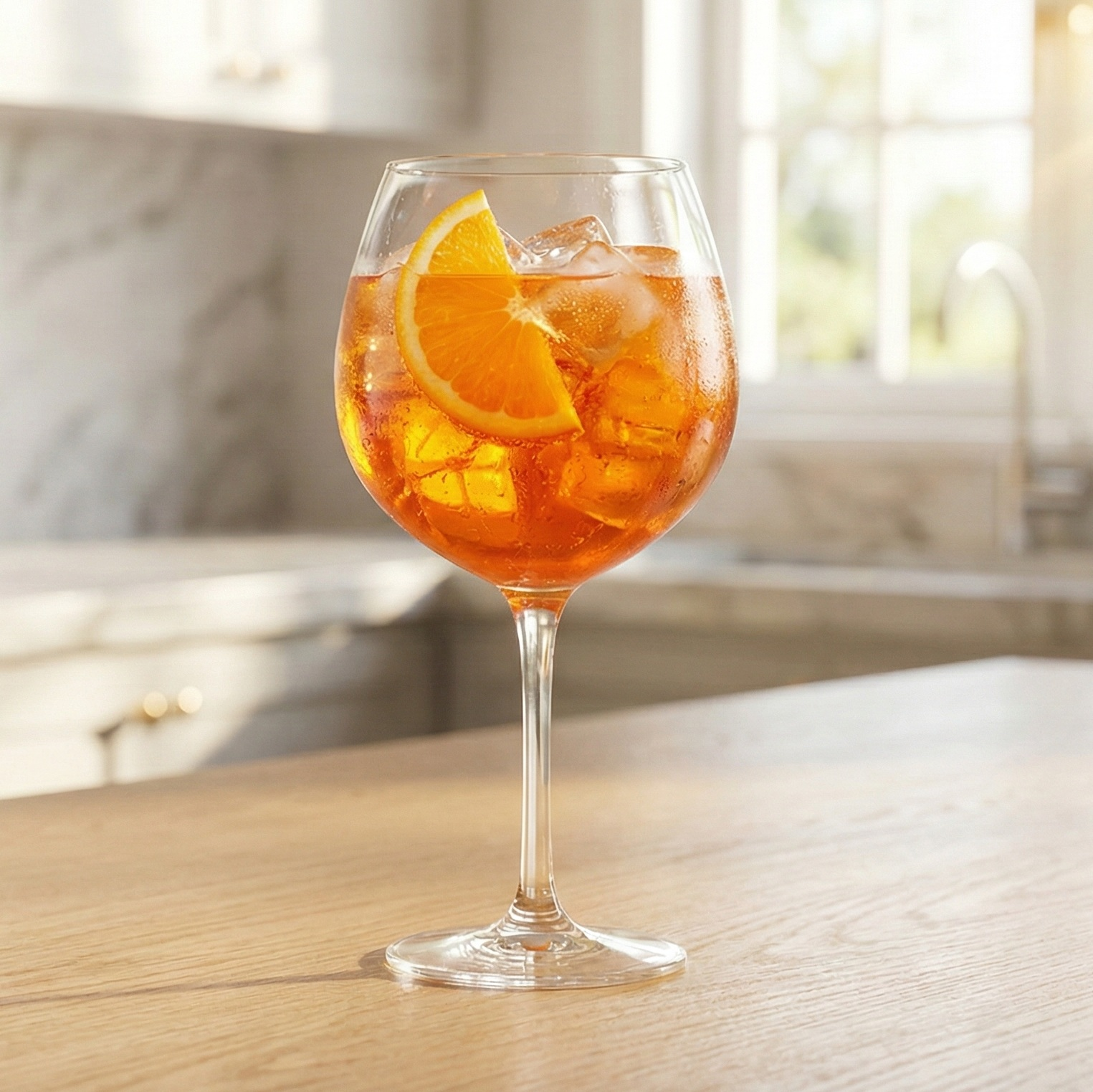 Aperol Spritz cocktail with orange slice garnish in wine glass