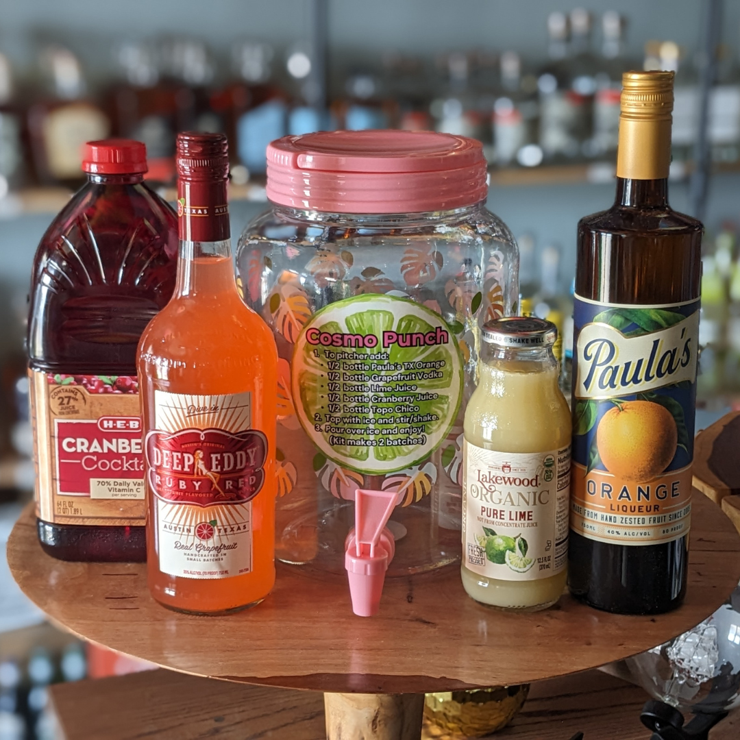 Cosmo Punch Party Pitcher Kit ingredients - vodka, cranberry, citrus