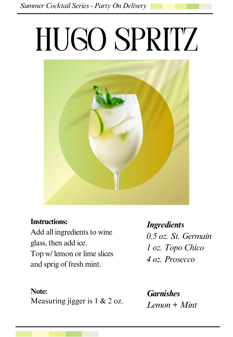 Hugo Spritz cocktail ingredients - elderflower liqueur and prosecco