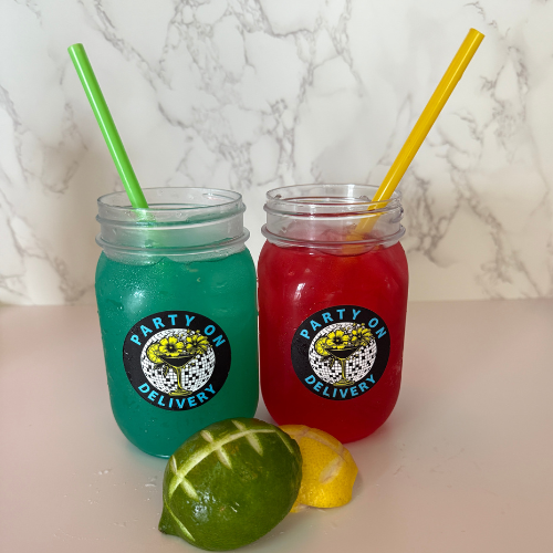 Verde Punch kit ingredients - rum, blue curacao, pineapple juice
